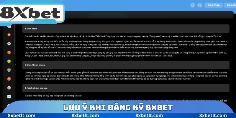 Lưu ý khi đăng ký 8XBET